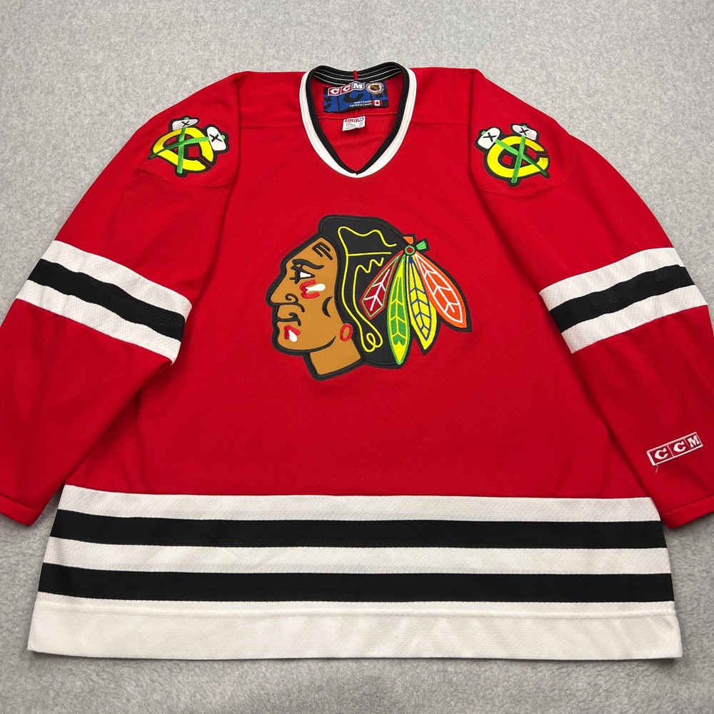 VTG CCM Chicago Blackhawks Jersey Men's‎ XXL Air-Knit V-Neck Stitched NHL Canada